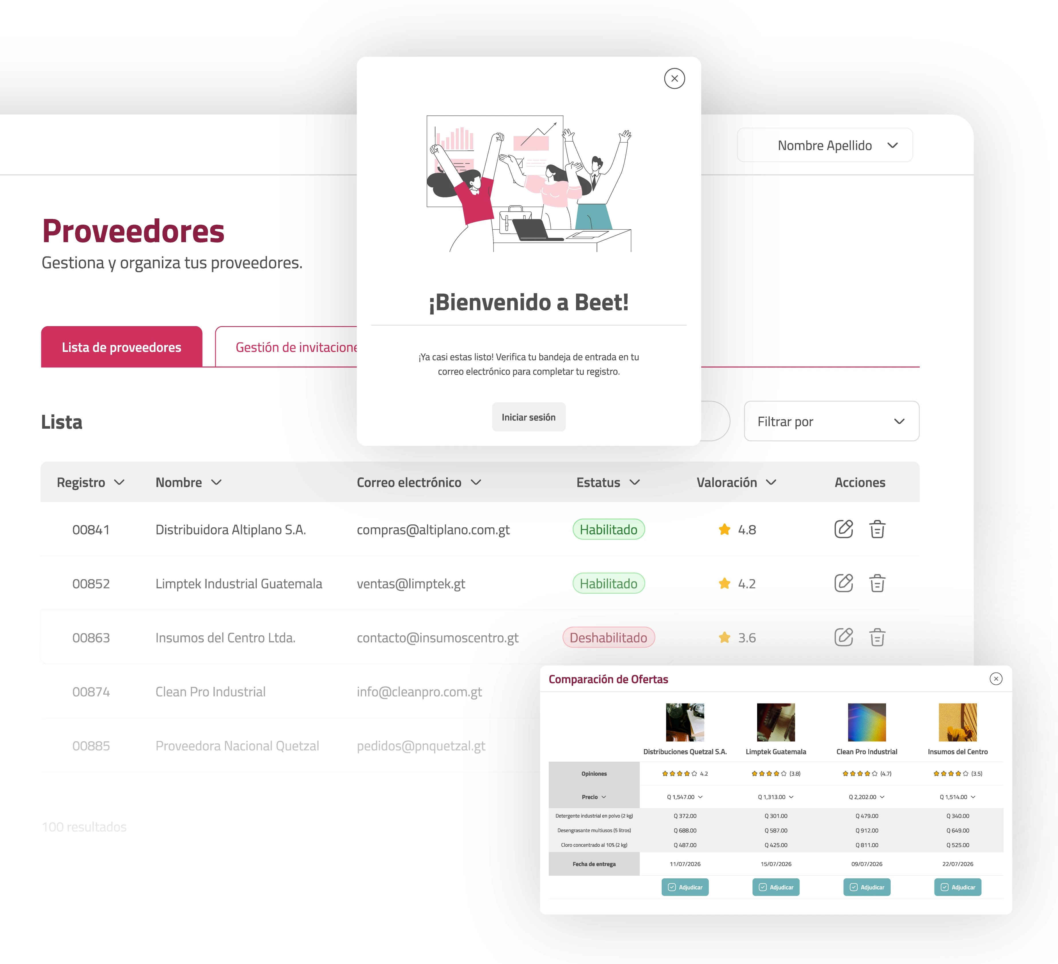 Interfaz del sistema BeetConnect